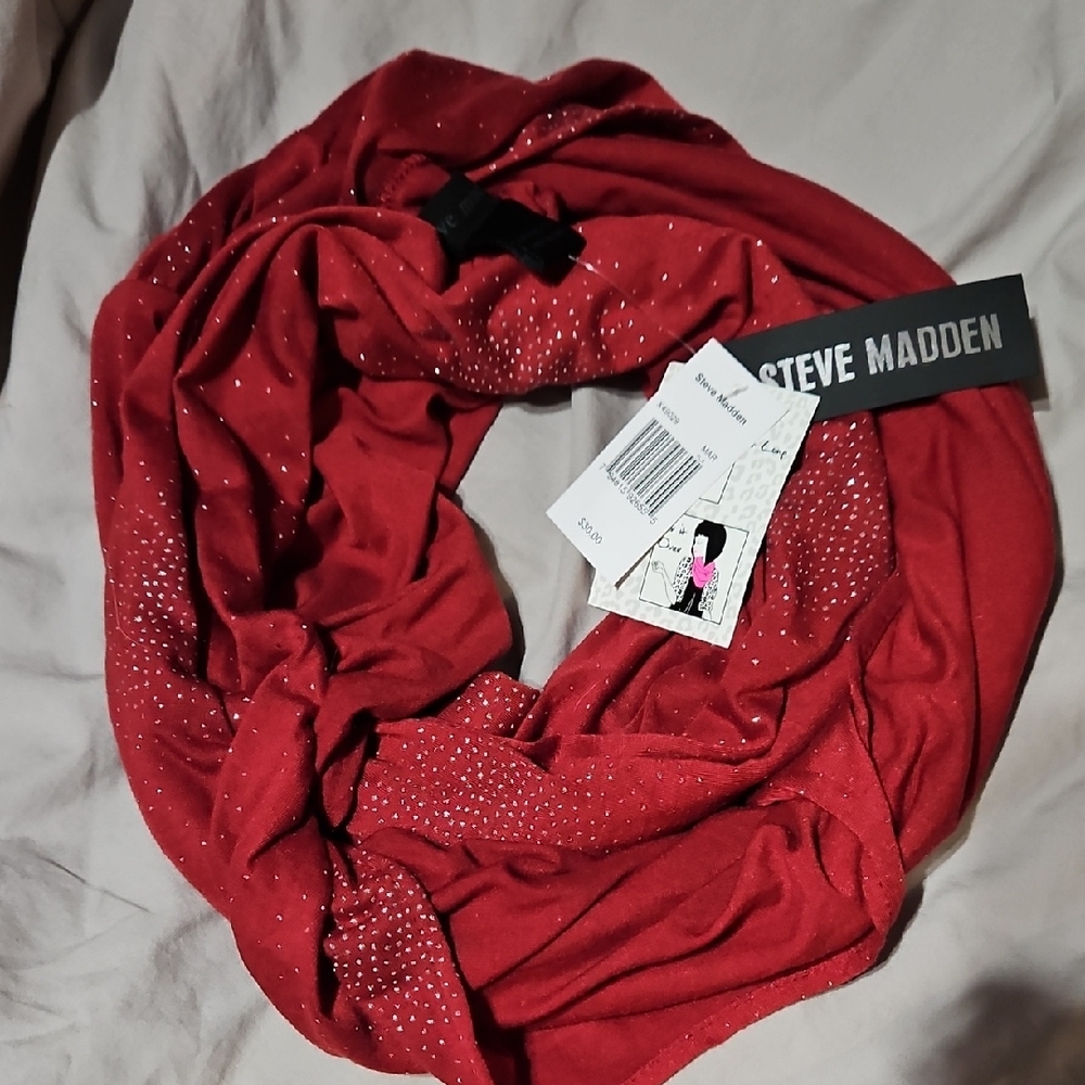 Steve Madden Vibrant Red Scarf with Glittering Details